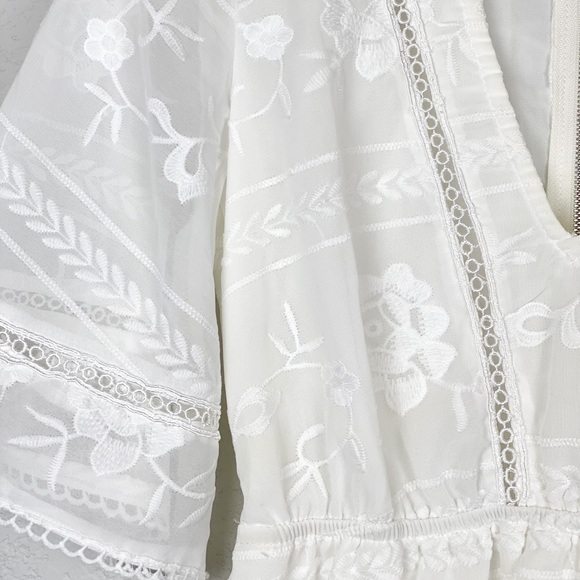 Polly Floral Embroidered V-Neck Gathered Waist Romper - Picture 4 of 15